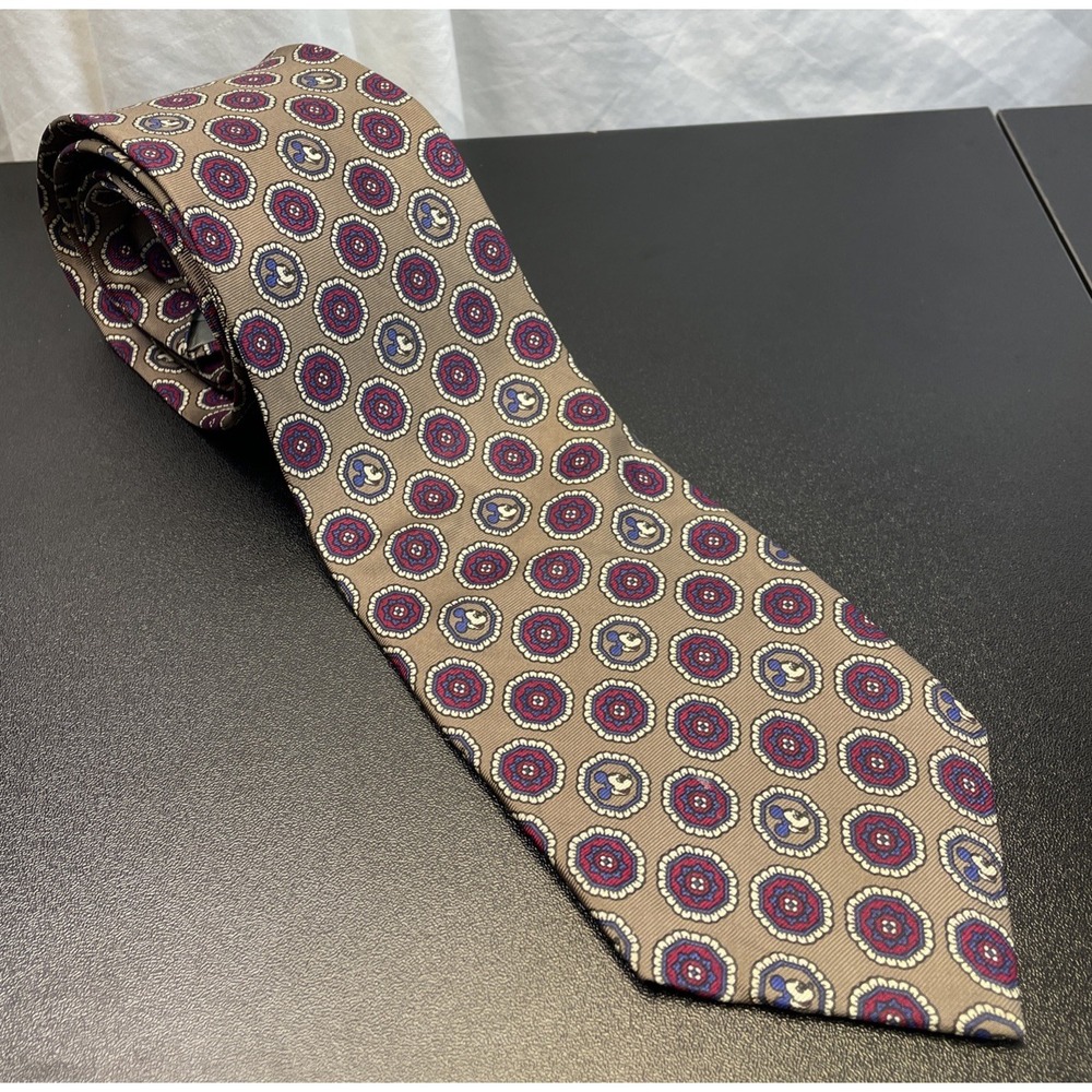 Disney Vintage Mickey Mouse Head Balancine Silk Mens Tie Tan Blue Logo Character